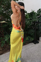Lace-Up Backless Floral Dress