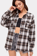 Plaid Stand Collar Button Shirt Blouse