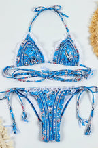 Webbing Lace Up Backless Two Piece Bikini Set