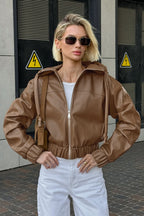 Black Faux Leather Hooded Loose Streetwear Jacket
