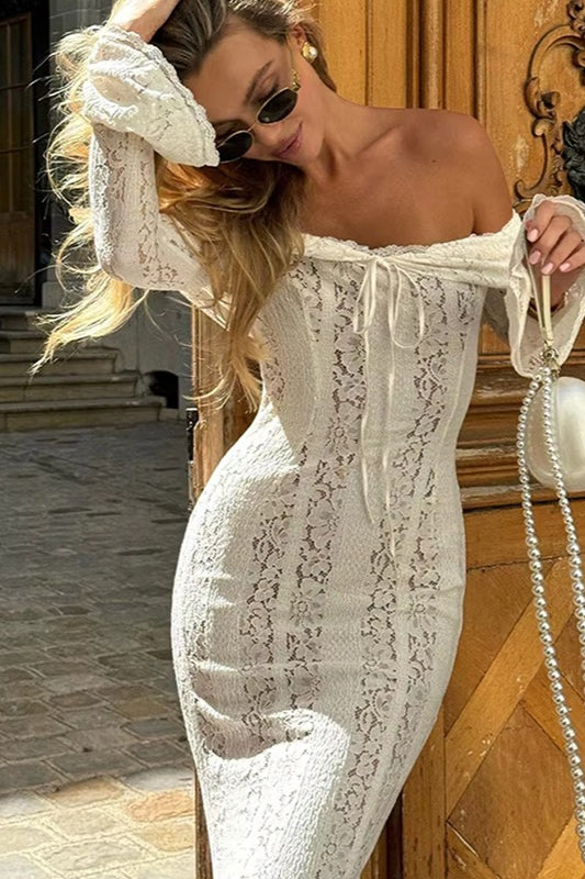 Strapless Lace Mermaid Maxi Dress