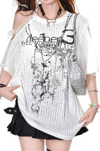 Asymmetric Lace Off Shoulder T‑Shirt