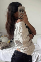 Hip Hop Lip Print Asymmetric Neck T-Shirt