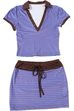 Striped Deep V Short Sleeve Bodycon Skirt Sets