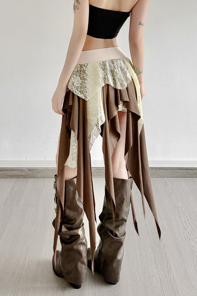Color Block Drape Tie Asymmetric Skirt