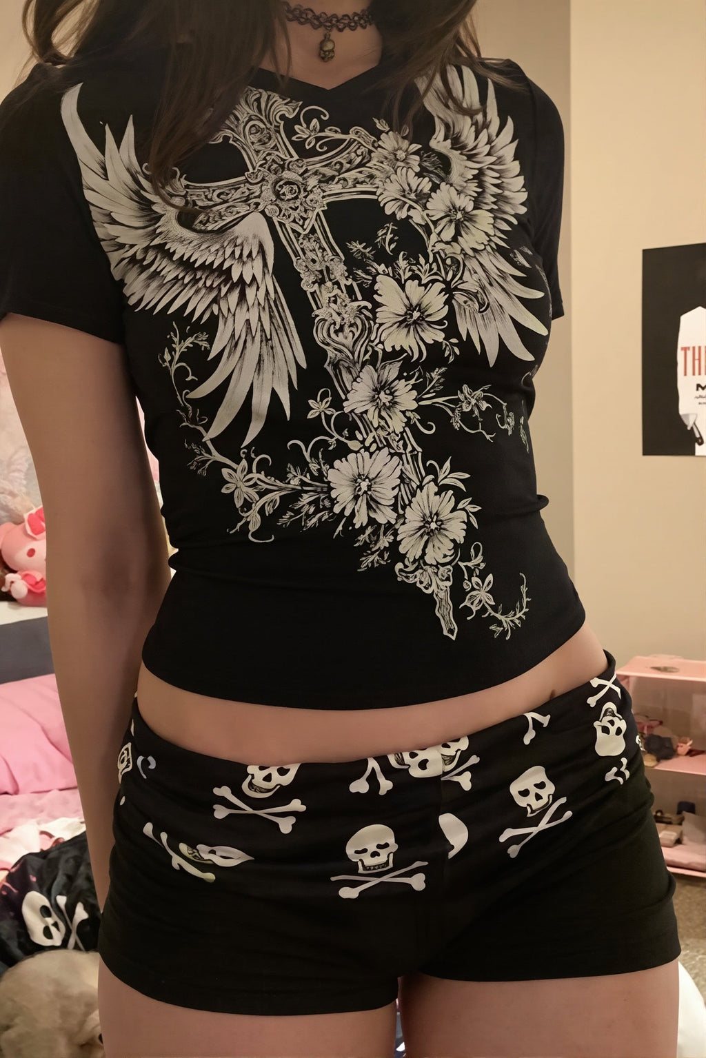Gothic Skull Low Rise Bodycon Denim Shorts
