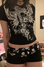 Gothic Skull Low Rise Bodycon Denim Shorts