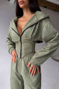 Hooded Drawstring Two Piece Pants Set