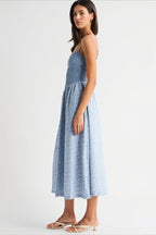 Striped Pocket A-Line Printed Midi Dress