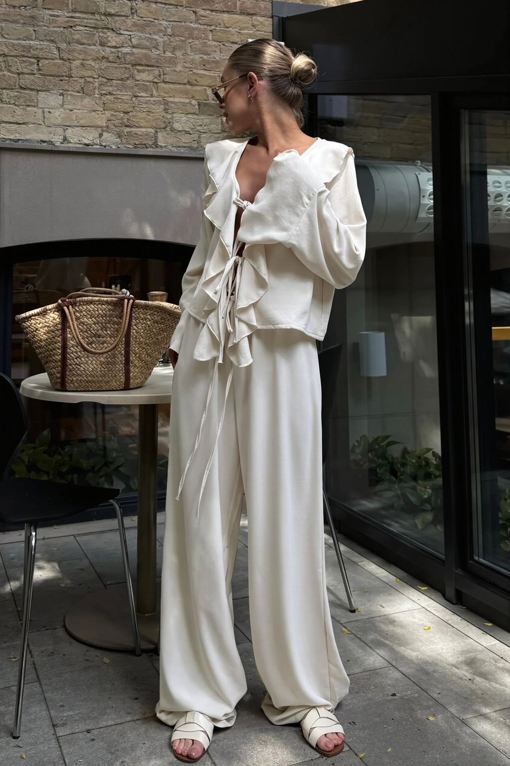 Elegant Ruffle Wide Leg Two Piece Set
