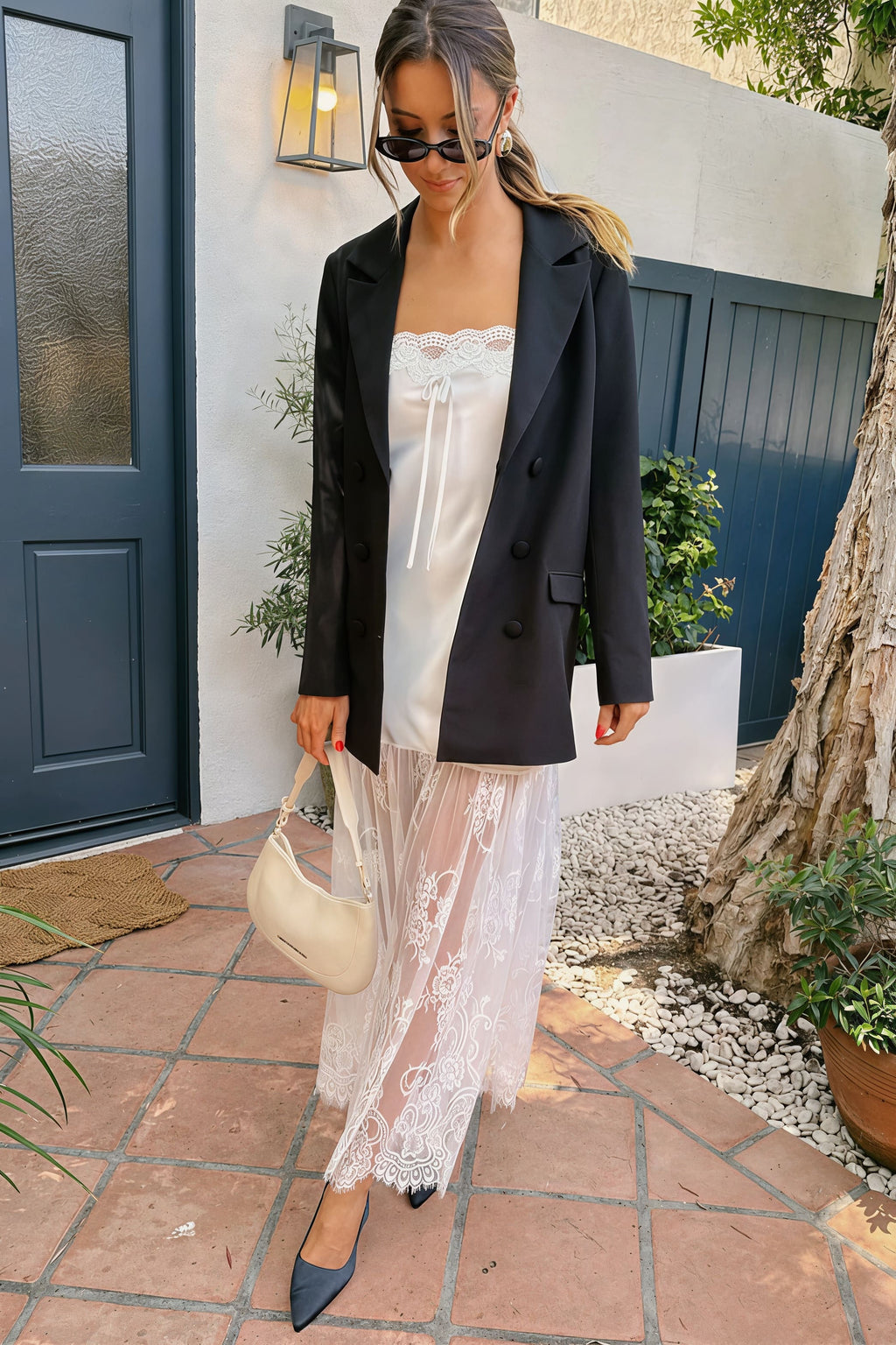 Satin Slip Dress With Lace Pure & Minimalist Maxi