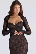 Lace Sheer Shawl Bandeau Maxi Dress