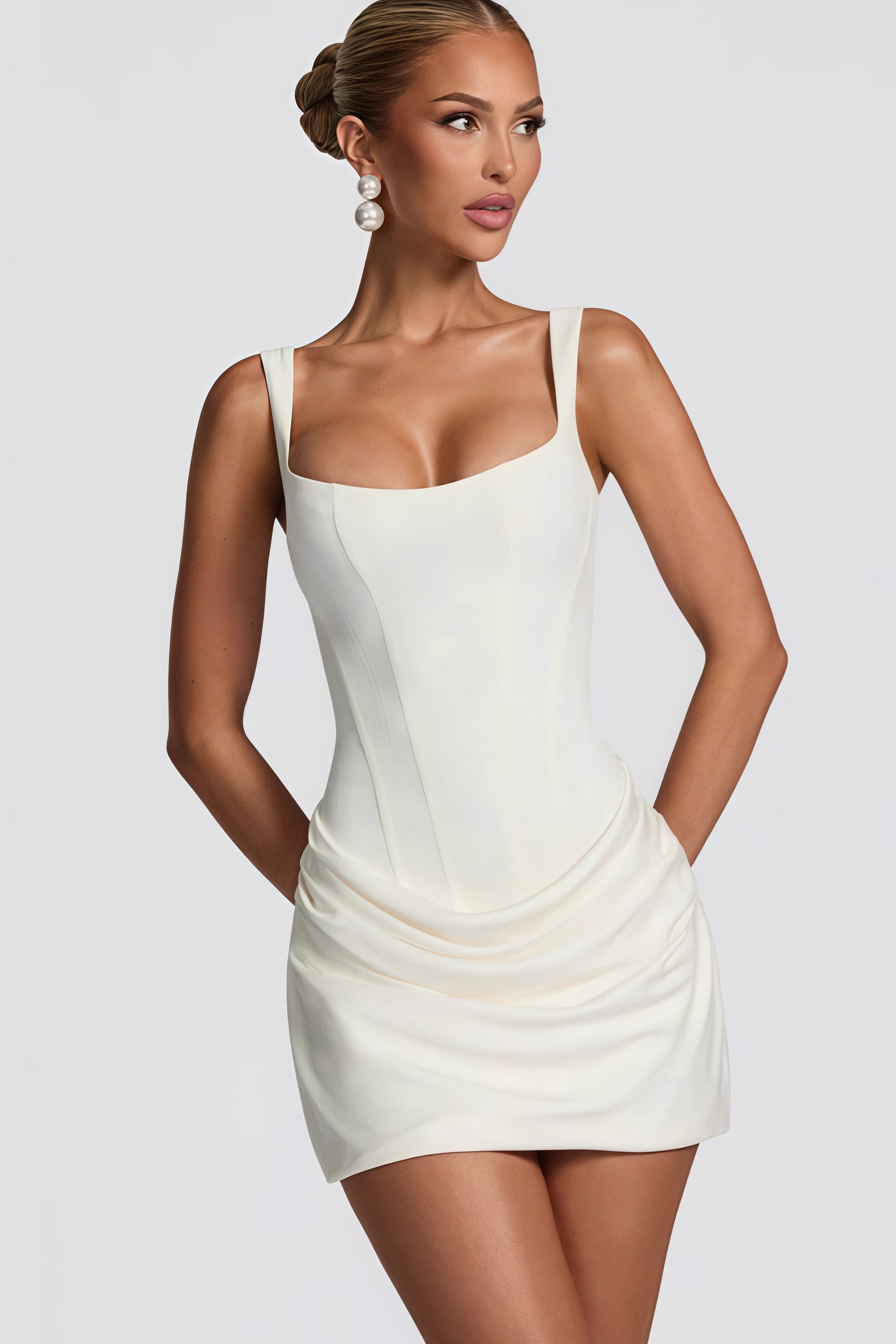 Ruched Boned Bodice Spaghetti Strap Bodycon Mini Dress