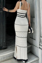 Knitted Suspender Dress With Slits Textured Vacation Maxi