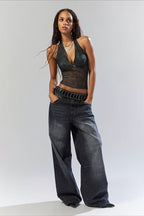 Stylish Printed Mesh Halter Top