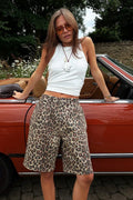 Casual Cotton Leopard Print Shorts