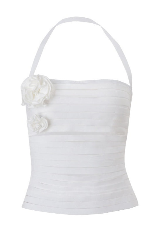 Tie Floral Slim Solid Halter Top