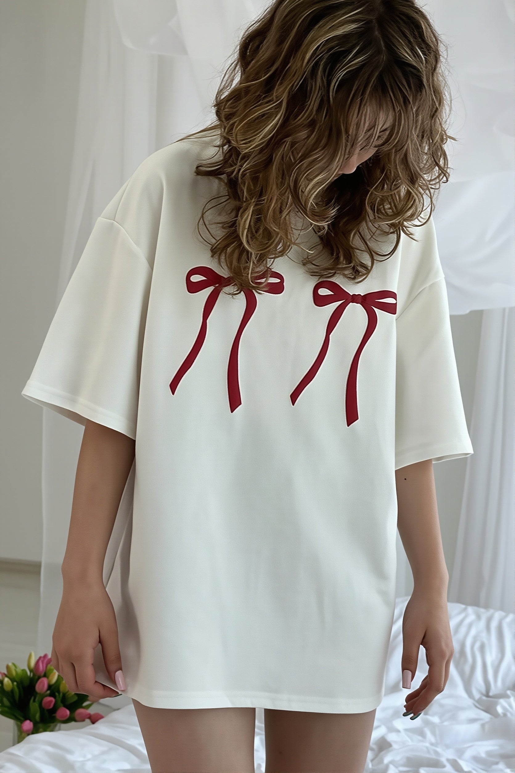 Loose Bow Print T‑Shirt