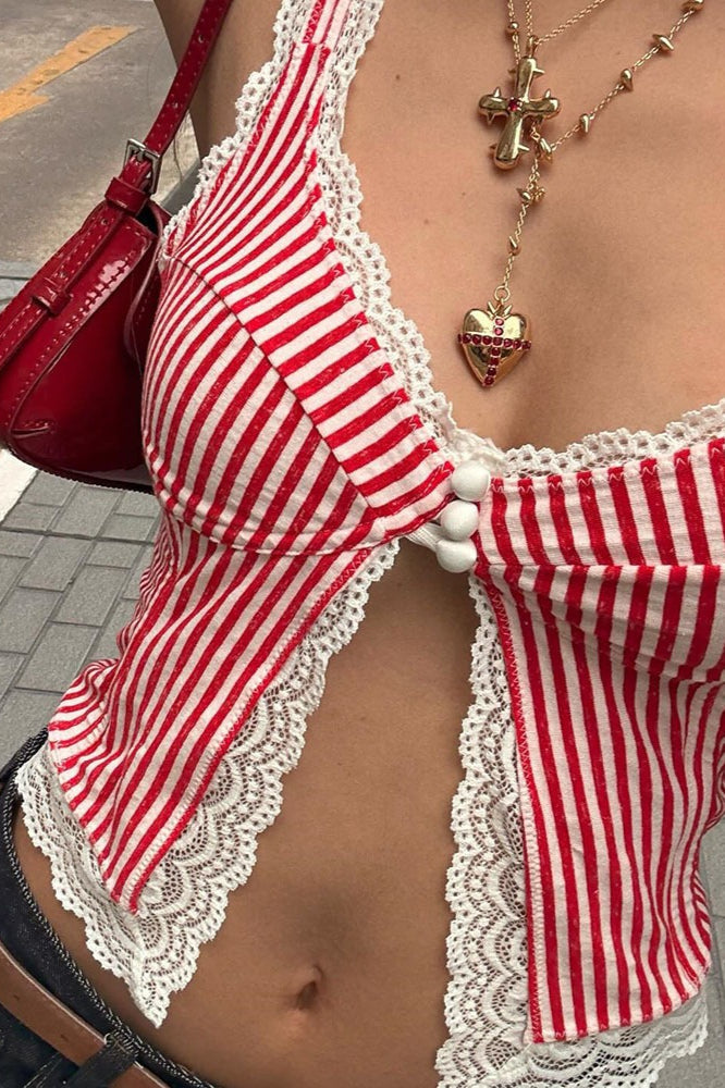 Ruffled Stripe Lace Tank Top