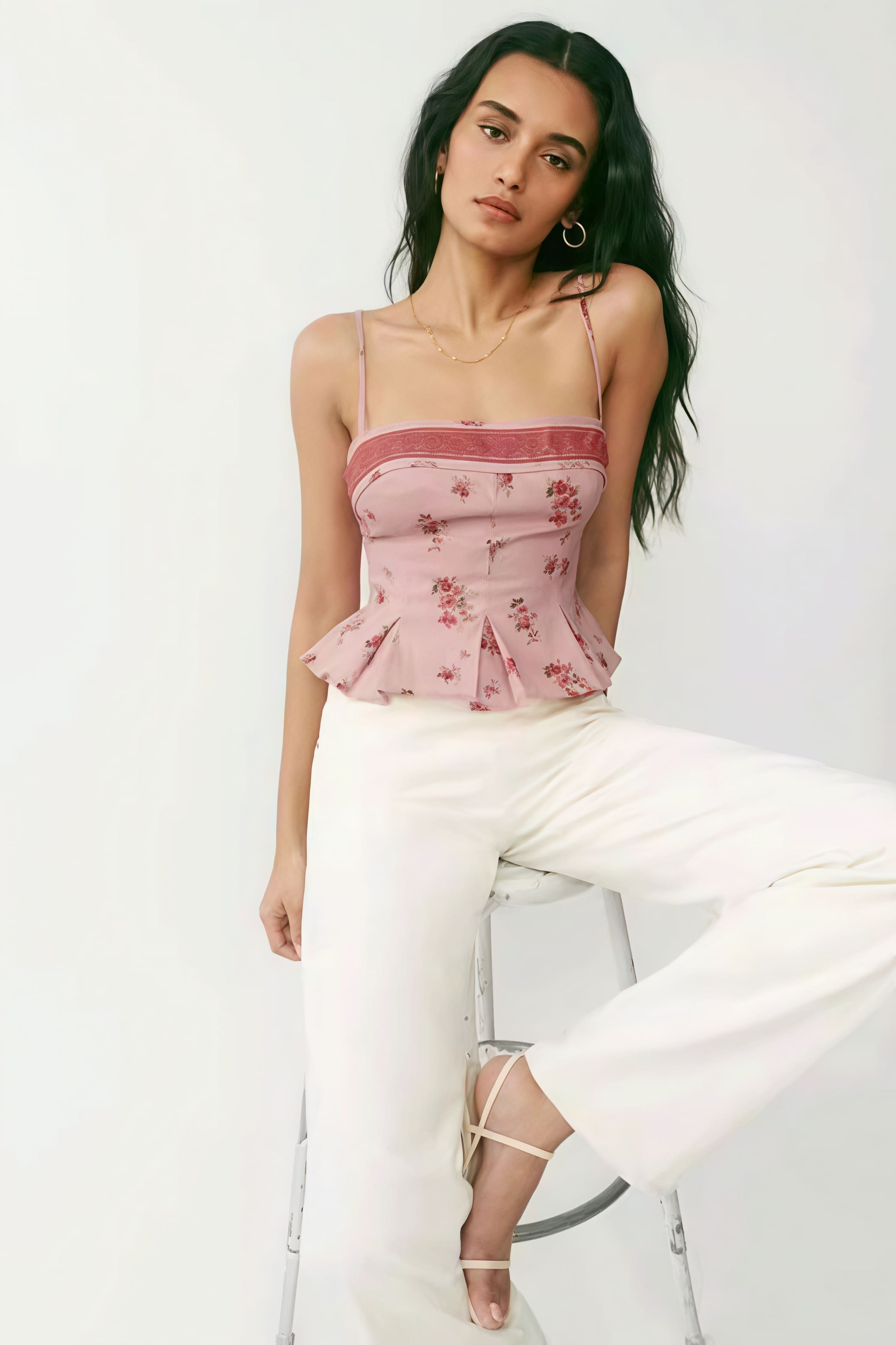 Pure Desire Floral Print Ruffled Cami Top