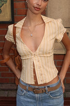 Vintage Button Short Sleeve Blouse