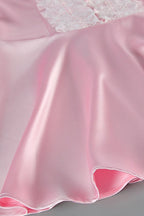 Pink Satin Lace Puff Sleeve Mini Dress