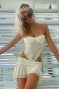 Lace Sheer Bandeau Double Layer Skirt Set