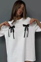 Minimalist Casual 3D Bow Lace Short Sleeve T-Shirt