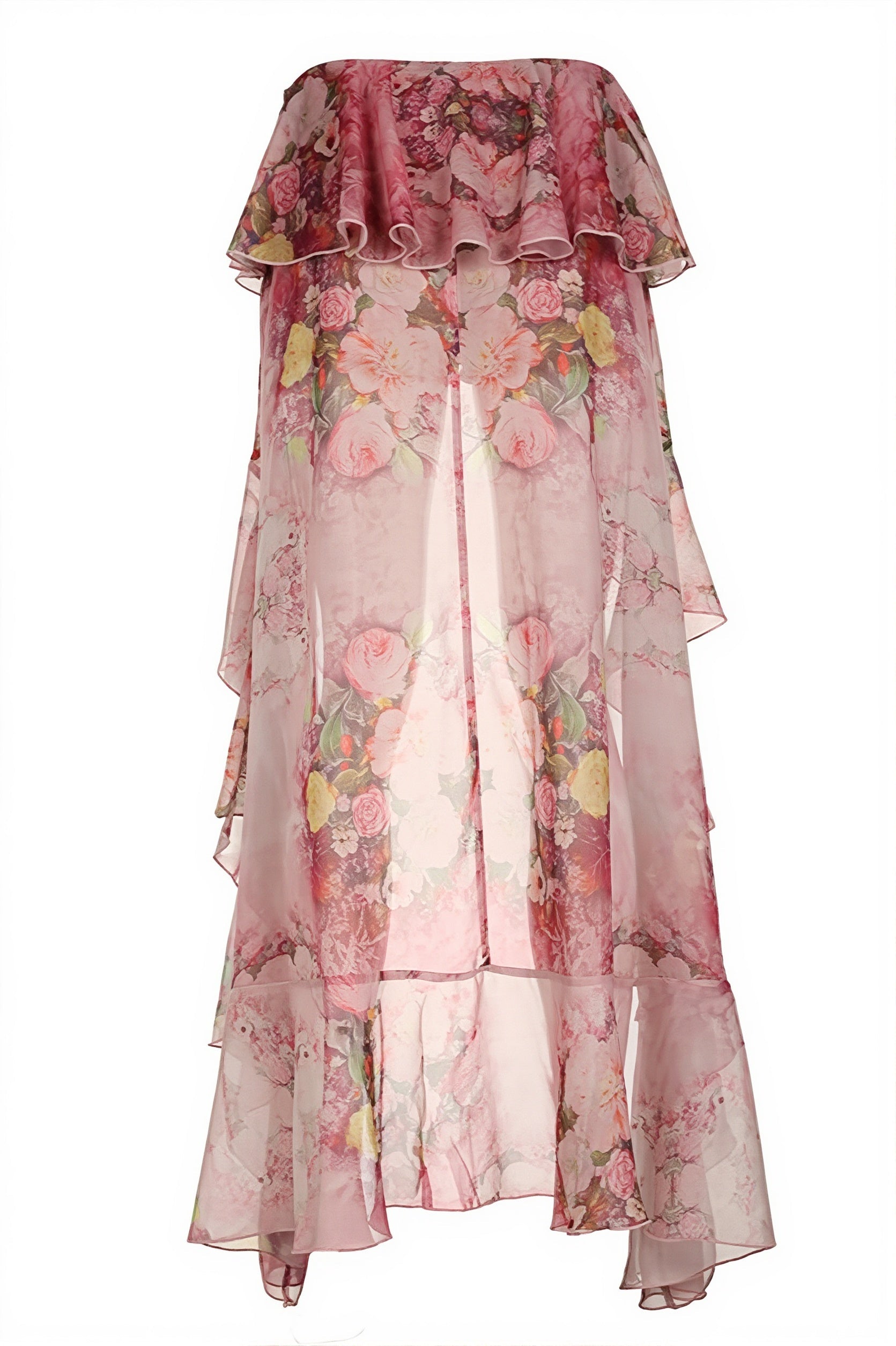Floral Print Double Ruffle Asymmetric Skirt