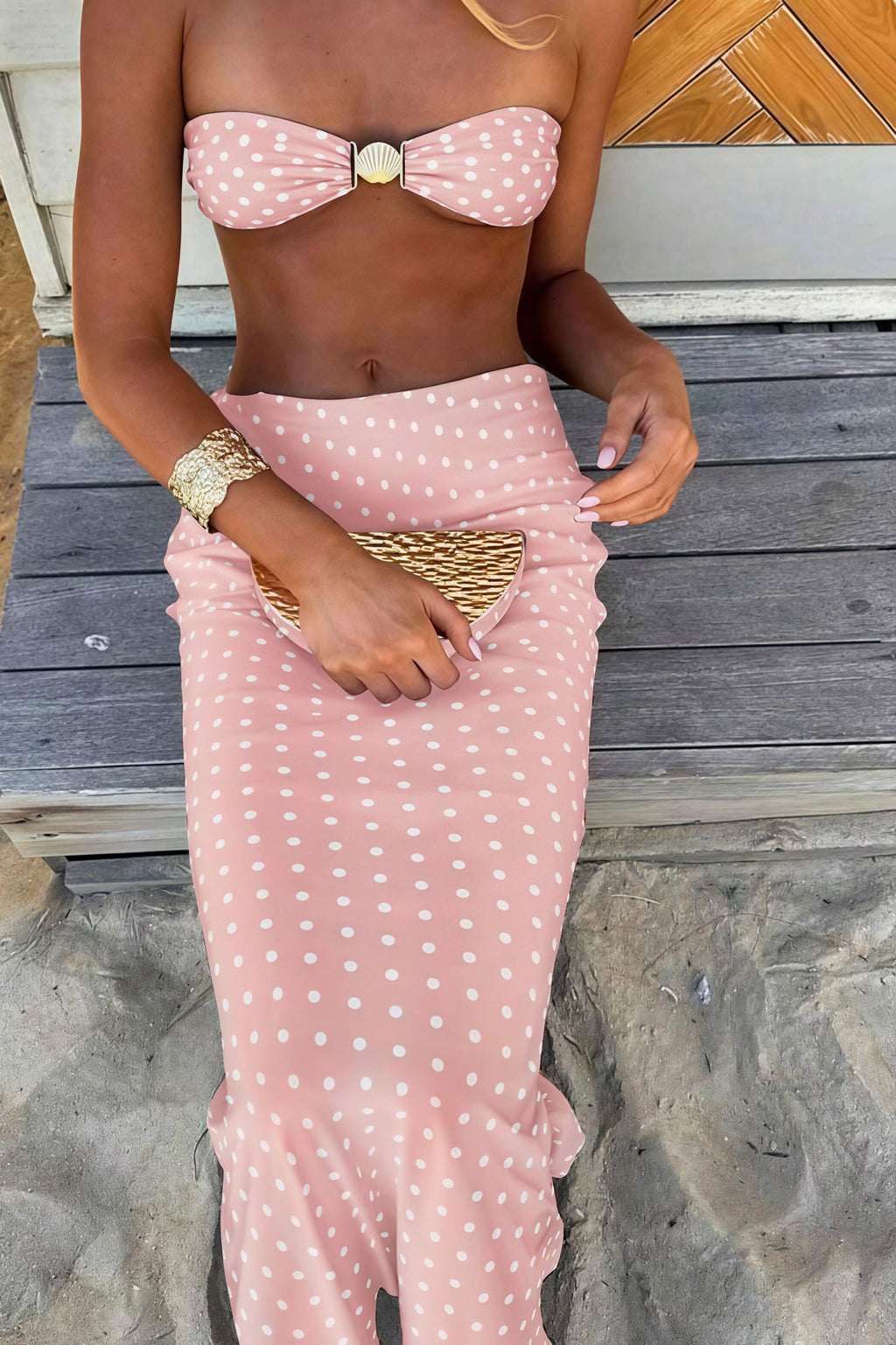 Polka Dot Mesh Skirt Three Piece Swim Set