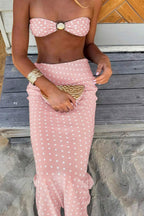 Polka Dot Mesh Skirt Three Piece Swim Set