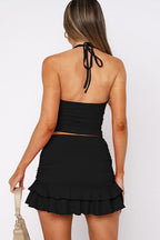 V Neck Cutout Halter Cami Bodycon Skirt Set