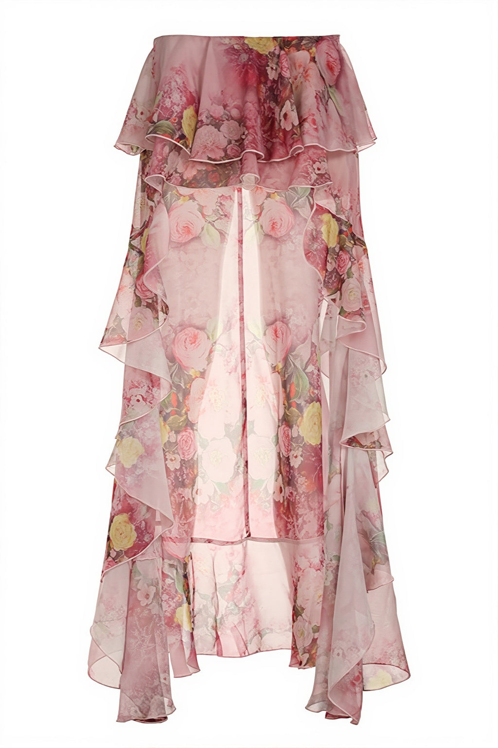 Floral Print Double Ruffle Asymmetric Skirt