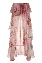 Floral Print Double Ruffle Asymmetric Skirt