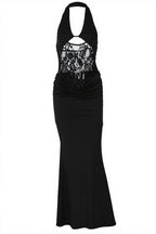 Sheer Lace Halter Open Back Bodycon Maxi Dress
