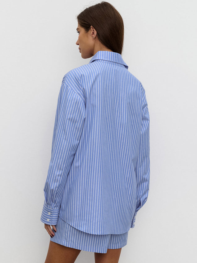 Striped Cotton Casual Set Blouse