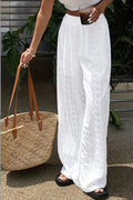 Solid Cutout Embroidered Elastic Waist Pants