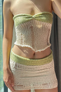 Knit Color Block Cut Out Bandeau Skirt Sets