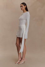 Slim-Fit Waist-Cinched Lace-Knit U-Neck Sweater