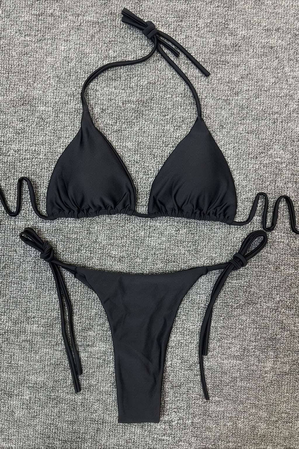 Solid High Waist Halter Triangle Bikini Sets