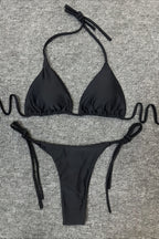 Solid High Waist Halter Triangle Bikini Sets