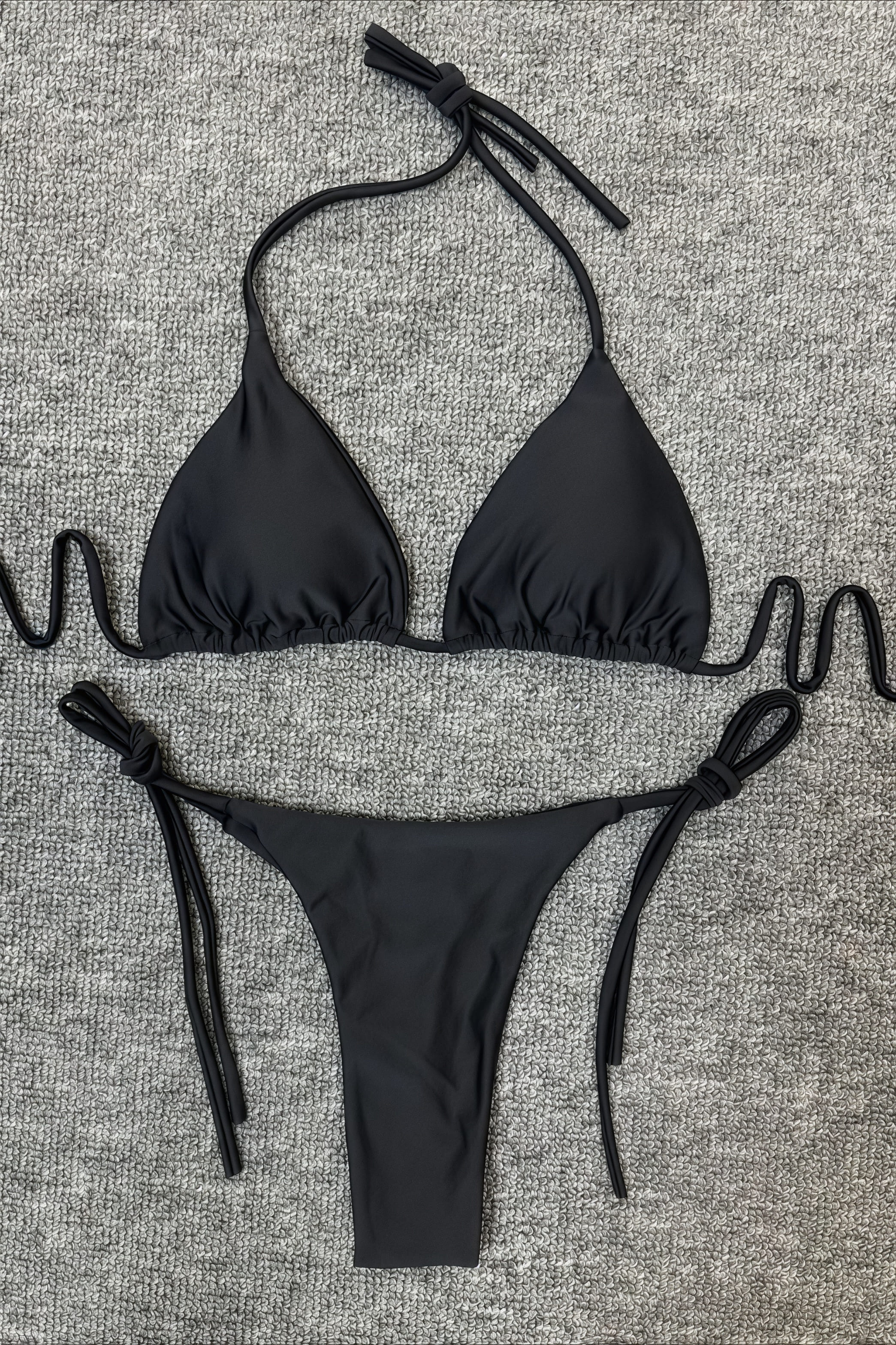Solid High Waist Halter Triangle Bikini Sets