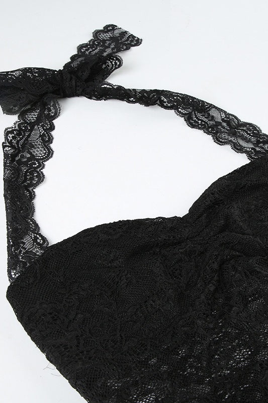 Ruched Tie Lace Slim Halter Top