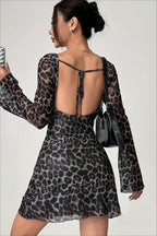 Leopard Print Backless Party Dress