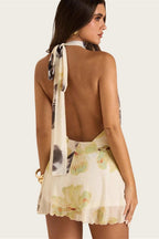 Floral Halter Backless Tie Mini Dress