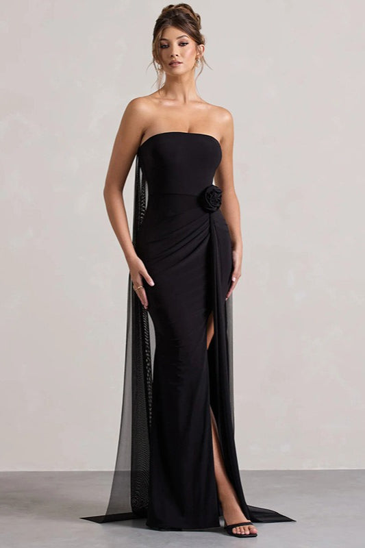 Strapless Floral Tie Maxi Dress