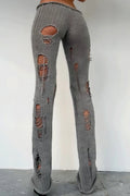 Solid Cutout Distressed Slim Edgy Pants