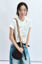 Letter Print Crew Neck Fitted T‑Shirt