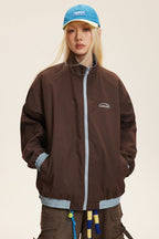 Reversible Stand Collar Colorblock Jacket