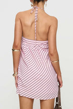 Striped Halter Backless Mini Dress